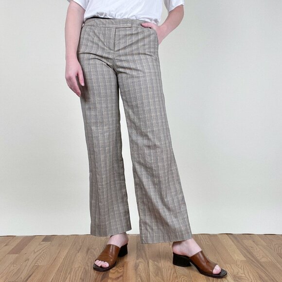 Vintage Woven Plaid Knit High Rise Long Straight Bootcut Flare Leg Trouser Pants - Picture 6 of 6